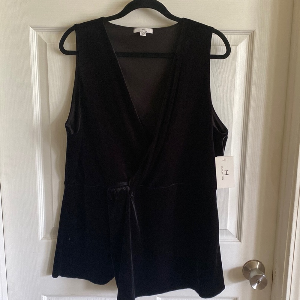 Halston black velvet top